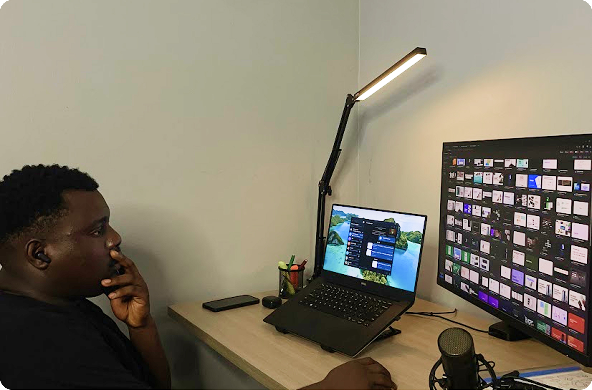 Labi Joshua at his workspace